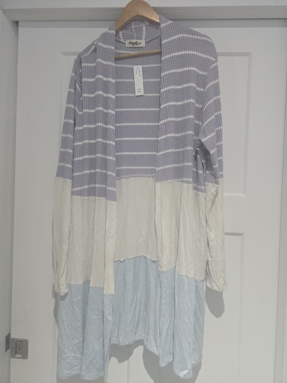 Haptics Colorblock Open Front Cardigan - Gray/White/Light Blue